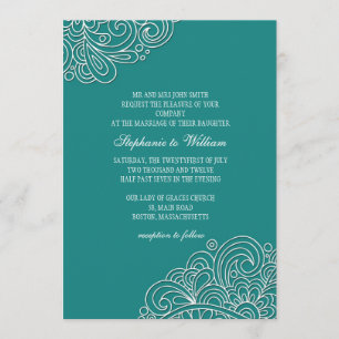 Vintage Teal Blommigt Swirl-bröllopsinbjudan Inbjudningar