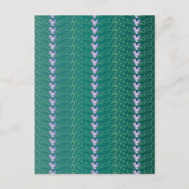 Vintage Teal Blommigt Violes tapet mönster Vykort (Framsida)