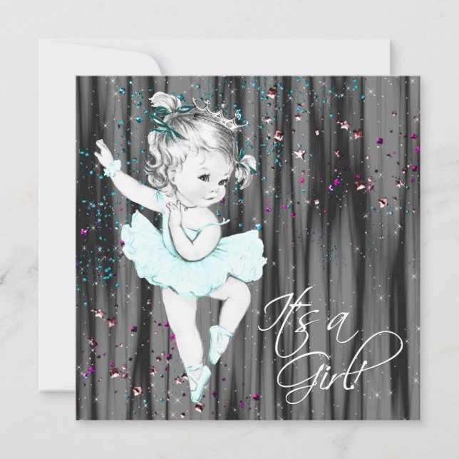 Vintage Teal Blue Baby Shower Inbjudningar (Framsida)