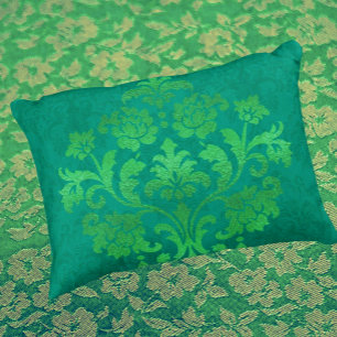 Vintage Teal Damask Guldmedaljong Kastkudde Prydnadskudde