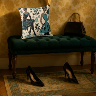 Vintage Teal Dress Mode Illustration Kudde