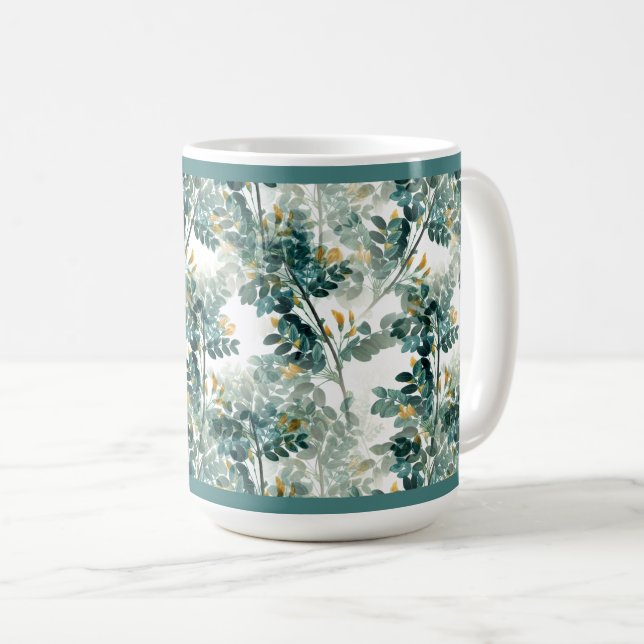 Vintage Teal Foliage Löv Elegant Chic Design Kaffemugg (Framsida höger)