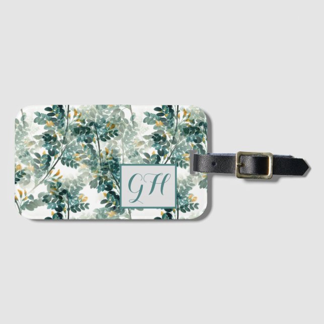 Vintage Teal Foliage Löv Elegant Chic Mönster Bagagebricka (Framsida horisontal)