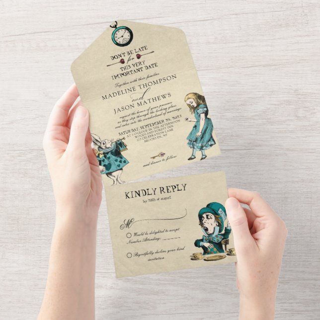 Vintage Teal Guld Alice i Wonderland Bröllop (Avrivbar del)