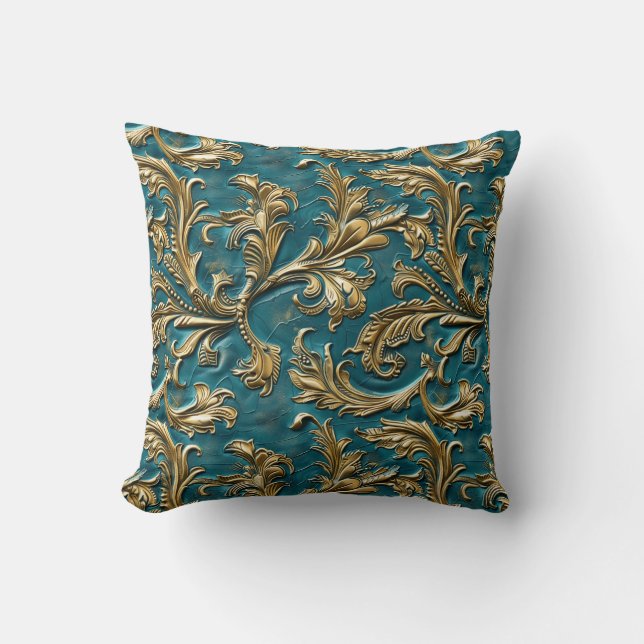 Vintage Teal guld, verktygsläder Kudde (Framsida)