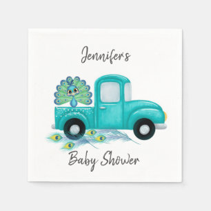 Vintage Teal Lastbil Peacock Baby Shower Pappersservett