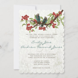 Vintage Teal Love birds Red Cherry Blommar Inbjudningar