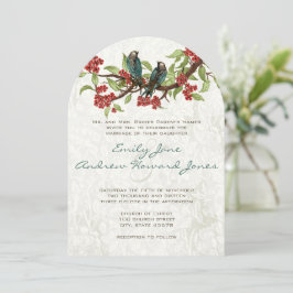 Vintage Teal Love birds Red Cherry Blommar Inbjudningar