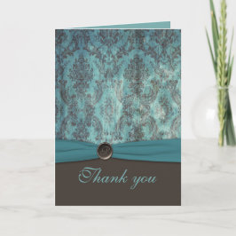Vintage Teal och Brun Damask Tacksamhetskort Tack Kort