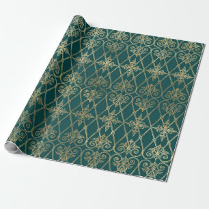 Vintage Teal och Guld Mönster Presentpapper