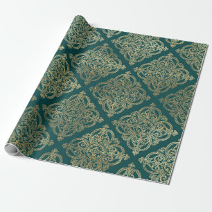 Vintage Teal och Guld Presentpapper