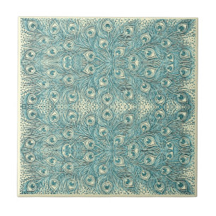 Vintage Teal Peacock Feathers Art nouveau Mönster Kakelplatta