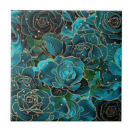 Vintage Teal Roséguld Glitter Glam Boho Blommig Kakelplatta
