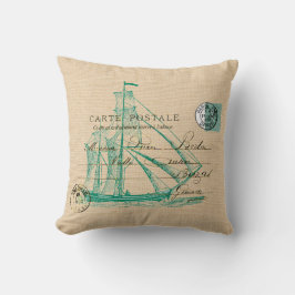 Vintage Teal Sailing Frakt Nautical Pillow Kudde