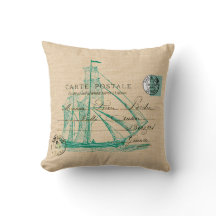 Vintage Teal Sailing Frakt Nautical Pillow