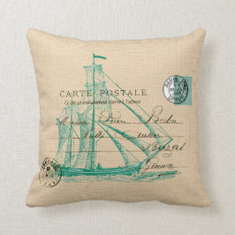 Vintage Teal Sailing Frakt Nautical Pillow Kudde
