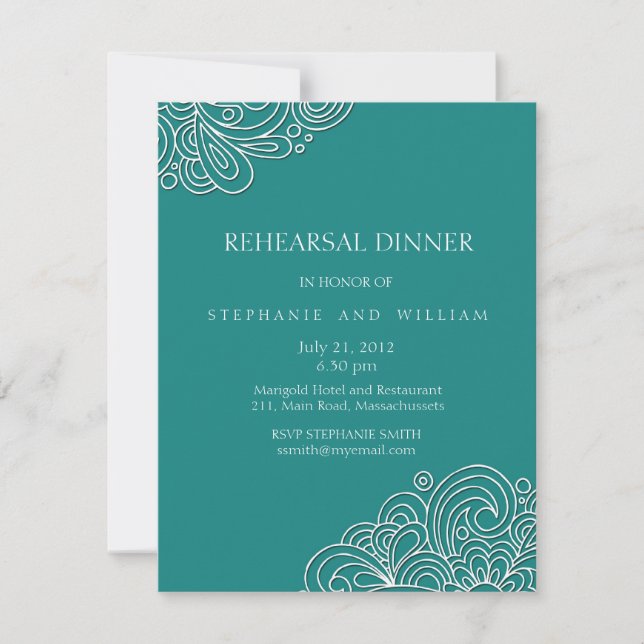 Vintage Teal Swirl Rehearsal Dinner Card Inbjudningar (Framsida)