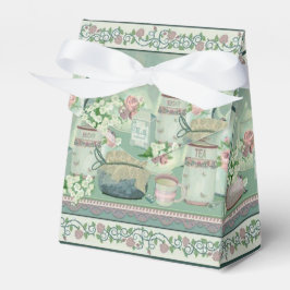Vintage Teal Te- och Rosentent Favor Box Presentaskar