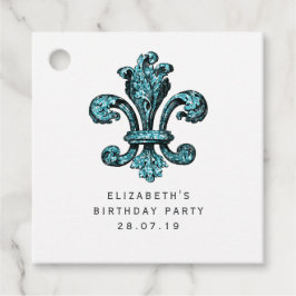 Vintage Teal - Turkos Fleur de Lis Gåvor Etiketter