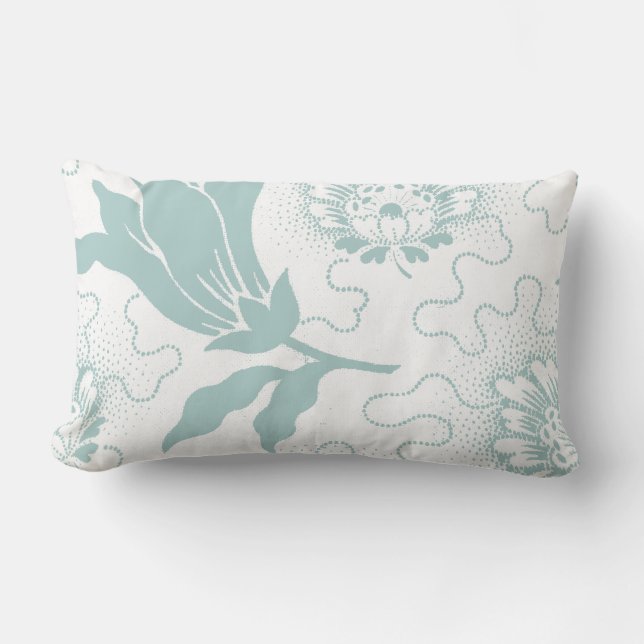 Vintage Teal White Farmhouse Stil Blommigt Lumbar Lumbarkudde (Framsida)