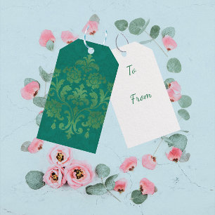 Vintage Tealgrön Guld Damask Alla Tillfällen Presentetikett