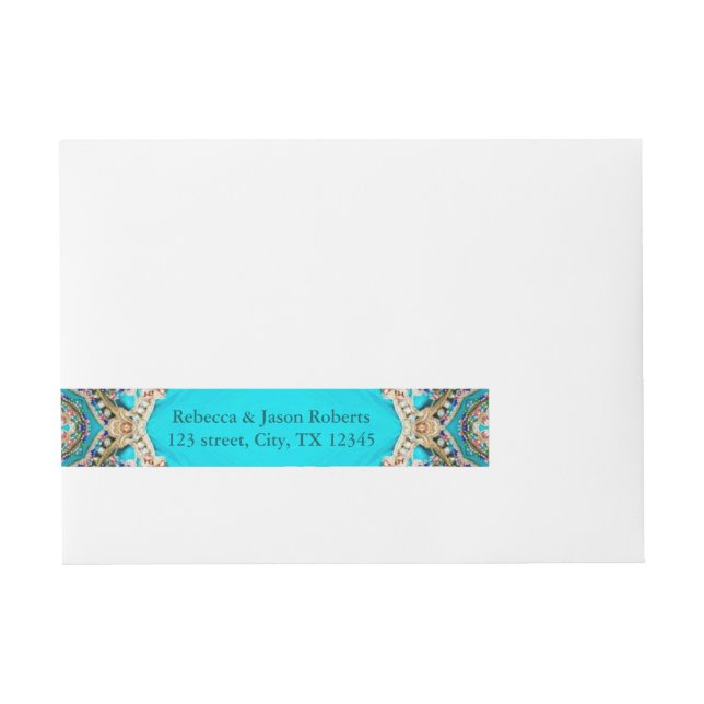 vintage tealturkos mönster bohemian bröllop etikettband (Framsidan)