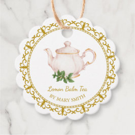 Vintage Teapot Homemade Lemon Balm Tea Hang Tag Gåvor Etiketter