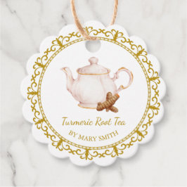 Vintage Teapot Homemade Turmeric Root Tea Hang Tag Gåvor Etiketter