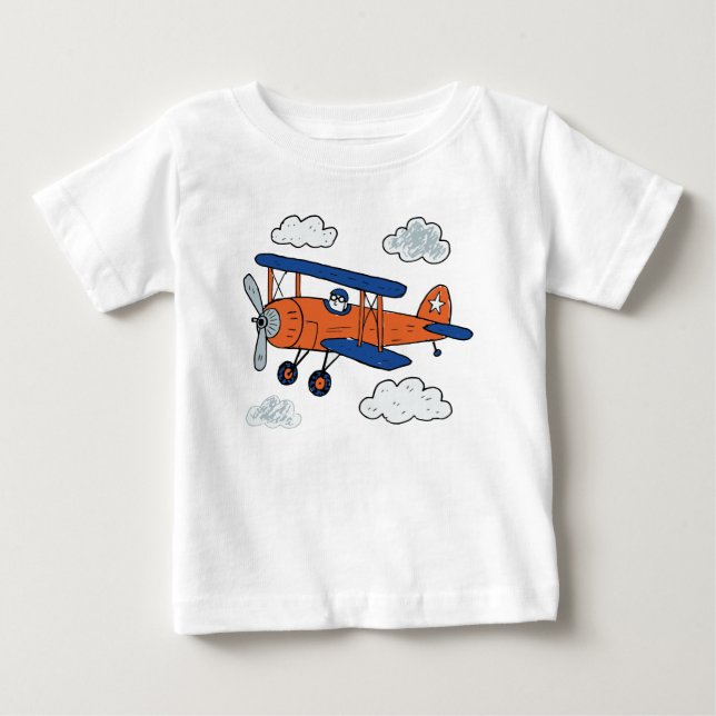 Vintage Tecknad Biplan Äventyr T Shirt (Framsida)