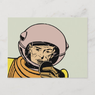 Vintage Tecknad Bok Astronaut Hero Vykort