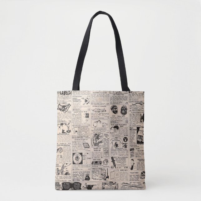 "Vintage Tecknad Bok Classified Ads" Tote Bag Tygkasse (Framsida)