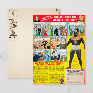 Vintage Tecknad Bok Muscle Advertisch Postcard Vykort