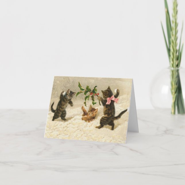 Vintage tecknad catkattsnowboll helgkort (Framsida)