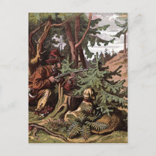 Vintage Teckning: A Hunter och hans Hund Vykort