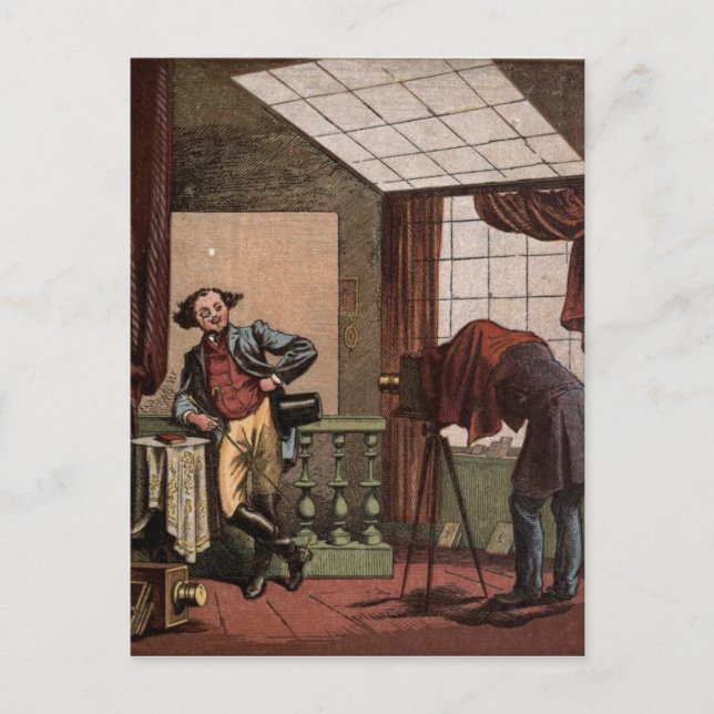 Vintage Teckning: Antique Photographer Vykort (Framsida)