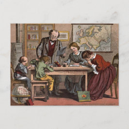 Vintage Teckning: Antique School Teacher Vykort