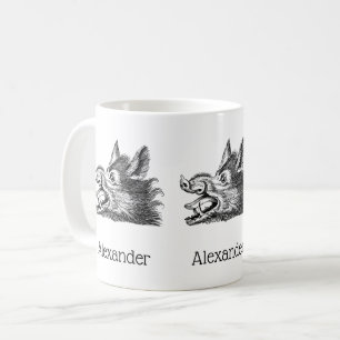 Vintage teckning av vildsvinshuvud i svartvitt kaffemugg