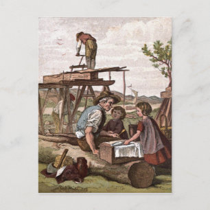Vintage Teckning: Byggarbetare Vykort