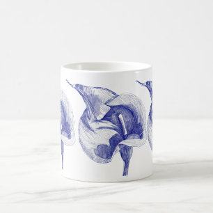 Vintage teckning calla liljeillustrerad blommar kaffemugg