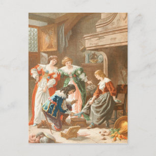 Vintage Teckning: Cinderella och Glass Slipper Vykort