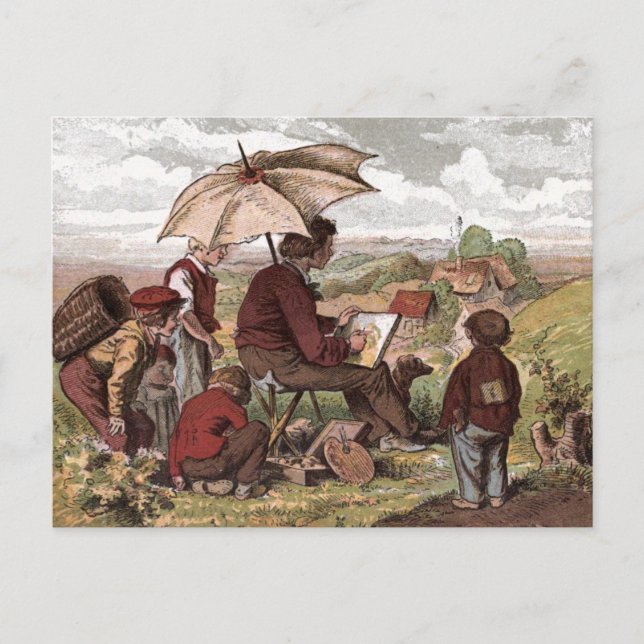 Vintage Teckning: En enkel konstnär Vykort (Framsida)