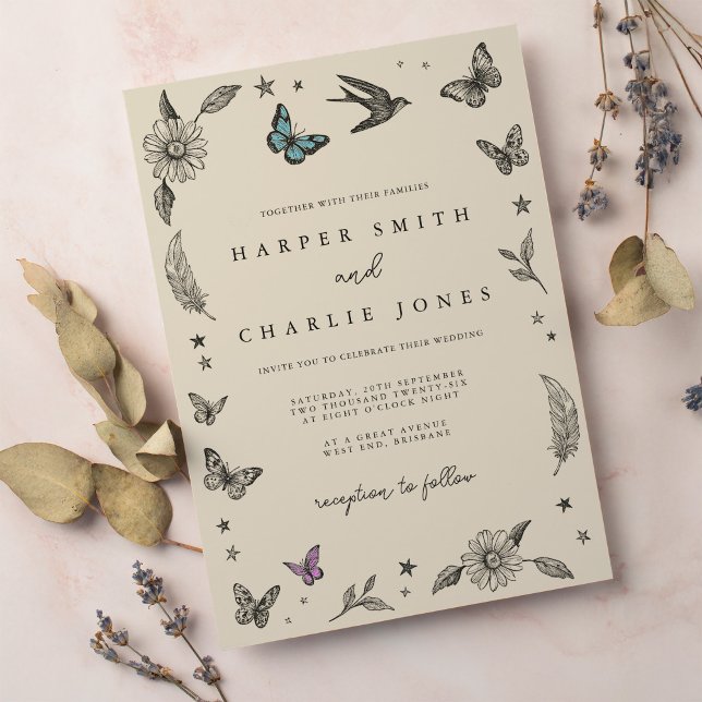 Vintage teckning enkla bröllopsinbjudan inbjudningar (Skapare uppladdad)