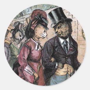 Vintage Teckning: Ett kattpar Runt Klistermärke