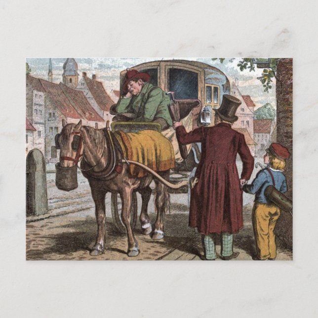 Vintage Teckning: Gammal transport Vykort (Framsida)