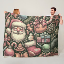 Vintage Teckning - Grönten Julmotifs  Fleecefilt