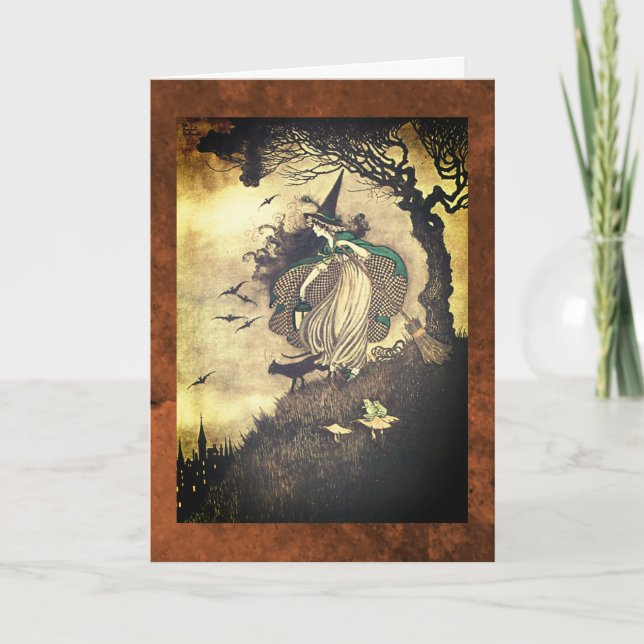 Vintage Teckning Halloween-hälsningskort Kort (Framsida)