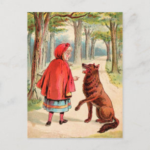 Vintage Teckning: Huvan Red Riding och Vargen Vykort