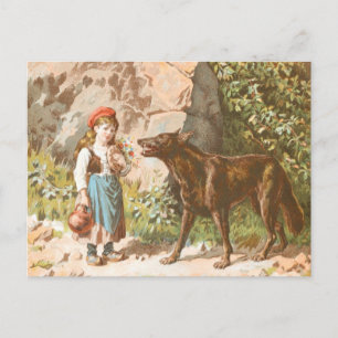 Vintage Teckning: Huvan Red Riding och Vargen Vykort