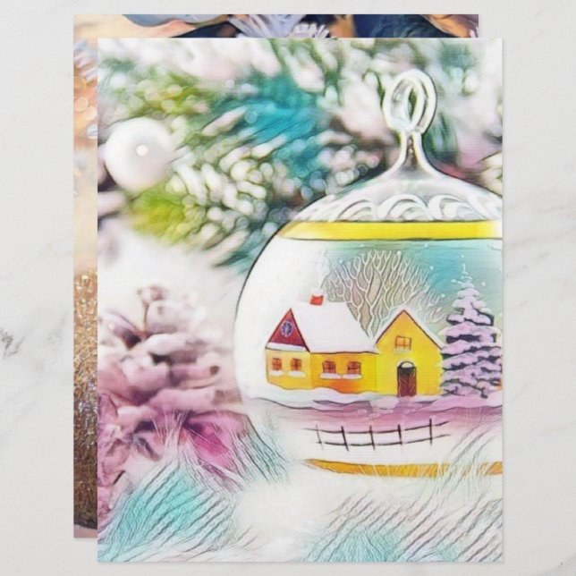 Vintage Teckning Julgran Rosa Dekoration (Fram/baksida)