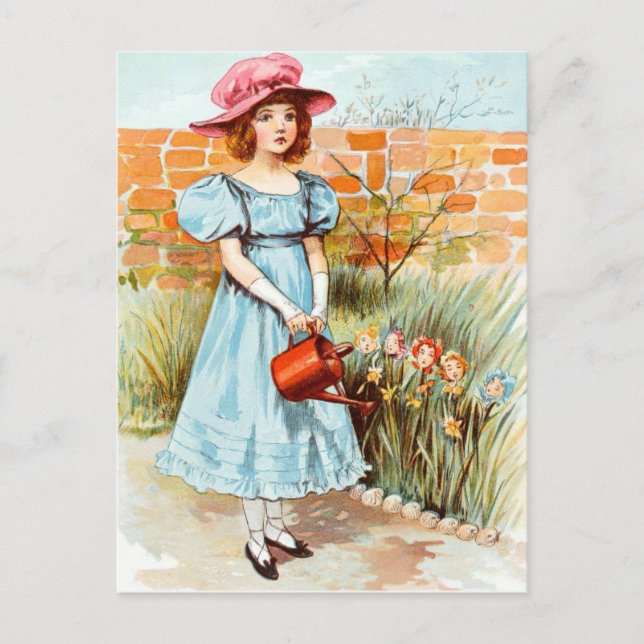 Vintage Teckning: Marys Blomsterträdgård Vykort (Framsida)